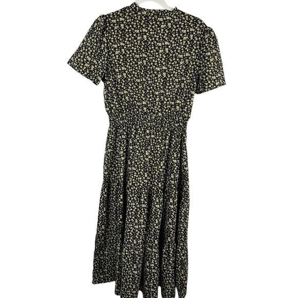 BTFBM Bohemian Black & Yellow Floral Smocked Waist Tiered Maxi Dress Size Medium - Picture 7 of 9